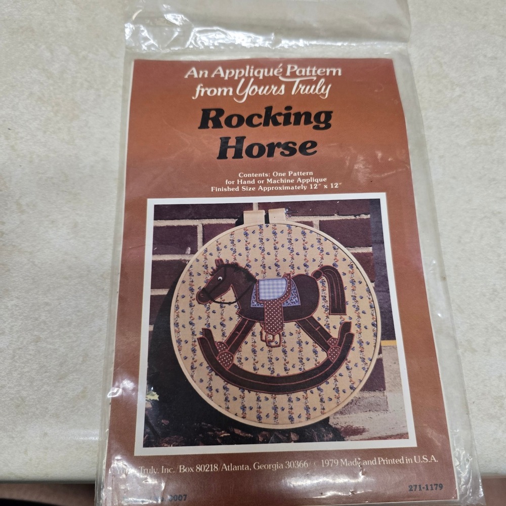 Vintage 1979 Yours Truly Rocking Horse Applique‎ Pattern 271-1179 Nursery Decor